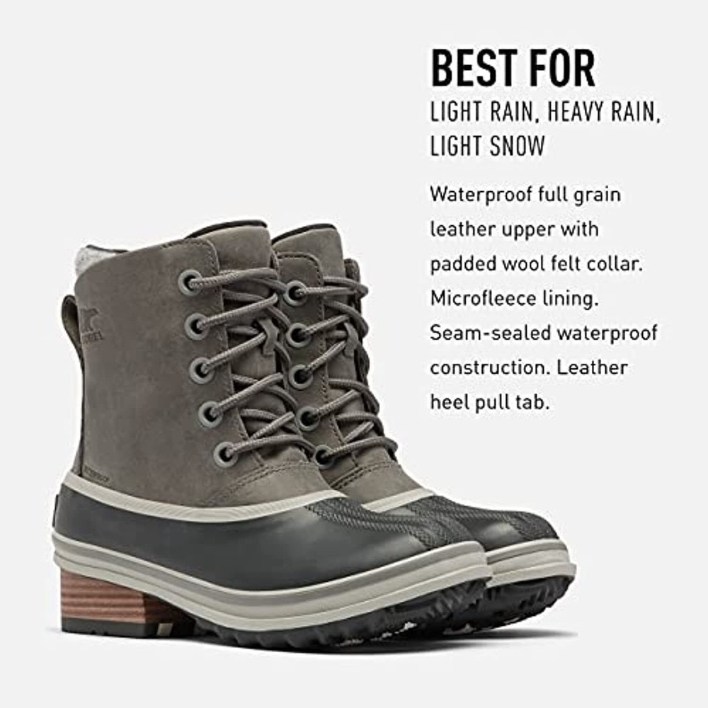 Sorel Slimpack III Lace Waterproof Leather Duck Boots Quarry Grey Black 7 NL3810